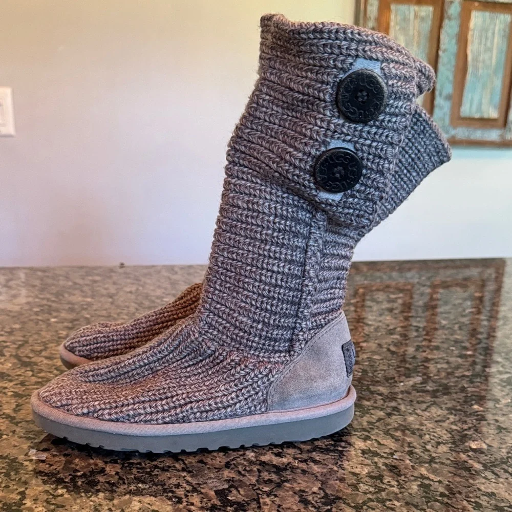 UGG Gray Knit cardy Button Boots 5.5